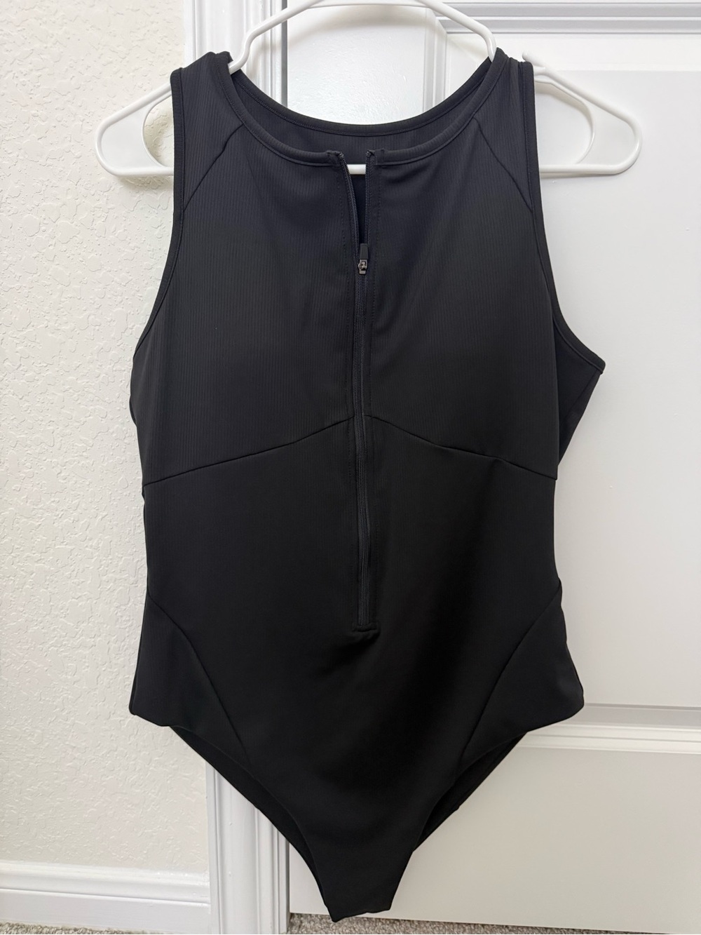 BuffBunny Black High-Neck Zip-Front One-Piece Swim